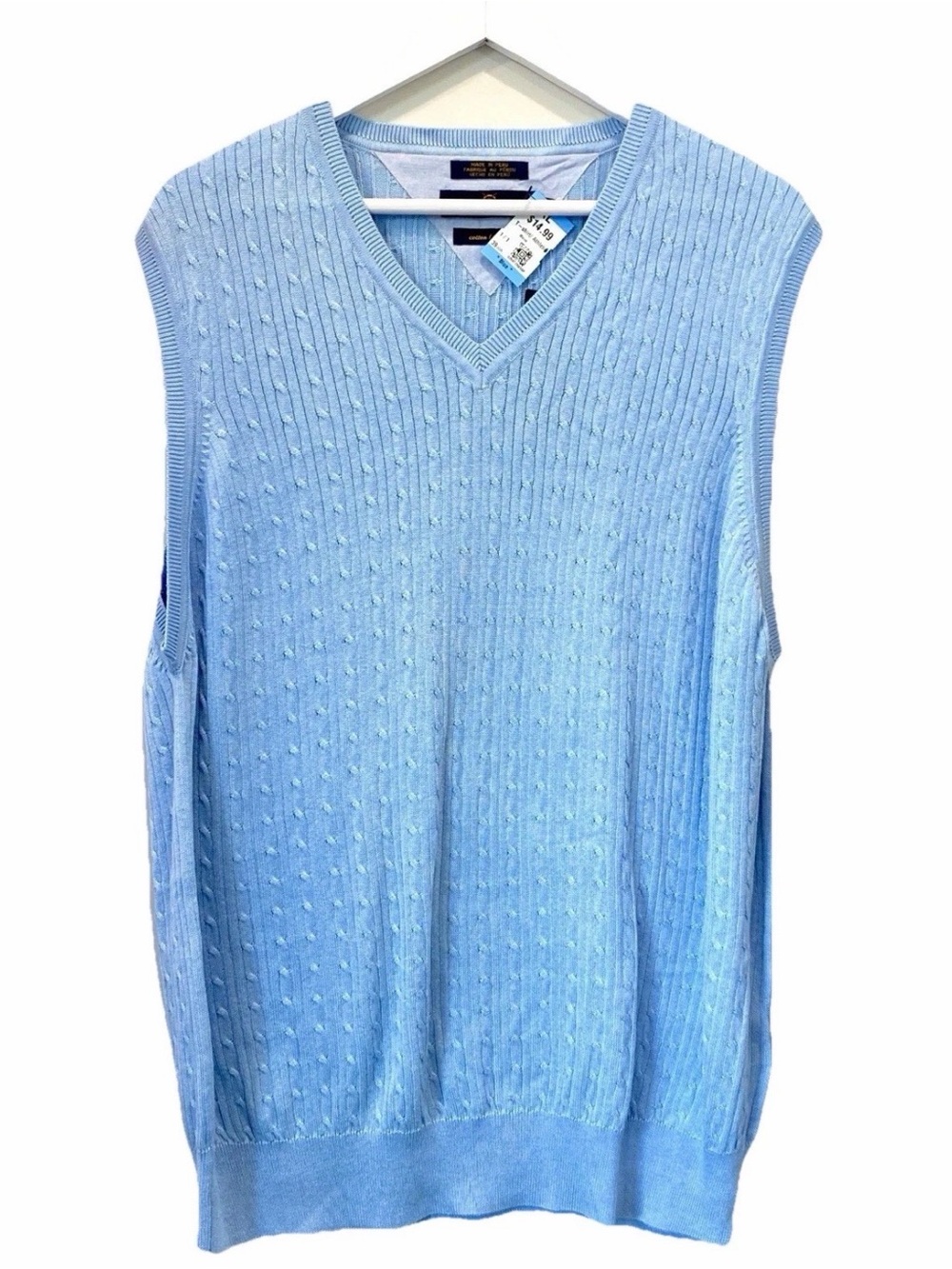 Tommy Hilfiger NWT Pima cotton Tencel Light Blue V-neck Cable Knit sweater XL